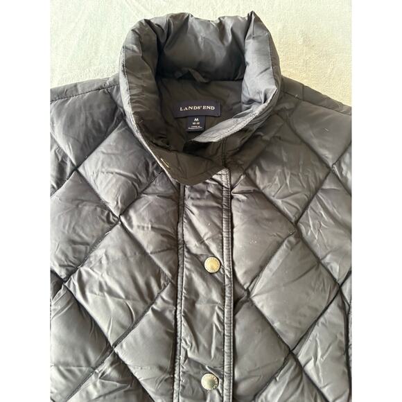Lands End Down Puffer Vest Womens M Black Outdoors Snap Front Quilted - Picture 4 of 6